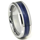 Tungsten Carbide Blue Riverstone Inlay Wedding Band Ring