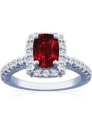 14K White Gold Cushion Cut Ruby Ring With Sidestones (GIA Certificate)