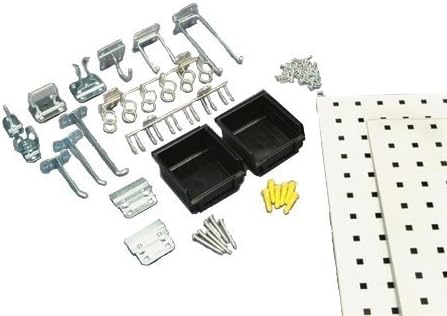 Triton Products LB18-CK 2 LocBoard Square Hole Pegboards 18-Inch W by 36-Inch H by 9/16-Inch D Steel with 30 pc, LocHook Assortment and Hanging Bin System by Storability