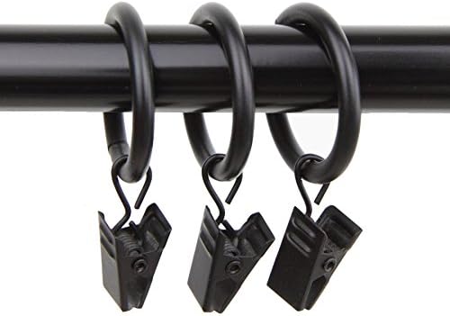 Premium Drapery Curtain Rings With Clips - Interior Diameter 1 1/3" Black (10PCS)