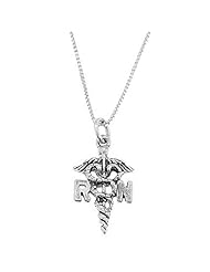 Sterling Silver One Sided Registered Nurse Caduceus Necklace