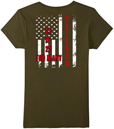 Women's Distressed Veteran Flag 22 Too Many T Shirt Medium Olive