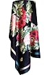 SilkNOW Hand Painted Black 100% Silk Satin Scarf with Beautiful Multi Colored Floral Pattern