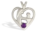 14K White Gold Genuine Round Amethyst Mother with Child Pendant