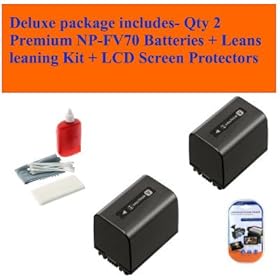 Sony Dcr-sx44 Dcr-sx45 Deluxe Package Includes Qty 2 Premium Np-fv70 Replacement Batteries + Battery Charger + LCD Screen Protectors + Lens Cleaning Kit