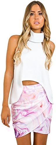 TrendsGal Women's Sexy Tank Top Asymmetrical Crop Shirts Blouse(White XL)