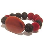 Carnelian Bracelet 04 Stretch Orange Oval Gemstone Red Black Fuzzy Chunky Crystal