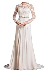 Long Sleeves Chiffon Lace Applique Natural   Waistline Evening Dress/Wedding Dress 