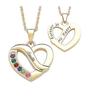 Personalized Gold Plate Family Name & Birthstone Heart Pendant