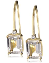 Sterling Silver with Yellow Gold Plated Created White Sapphire and Diamond Dangle Earrings