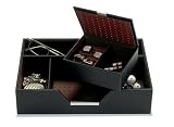 Black leather valet tray and cufflinks storage or presentation case by Wolf Designs