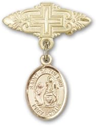 Gold Filled Baby Badge with St. Catherine of Siena Charm and Badge Pin with Cross