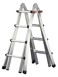 Hailo 7516-001 Alu-Multifunktions-Teleskopleiter PROFI, 4x4 Sprossen - Verwendbar als Anlege- und Schiebeleiter, beidseitige Steh- und Treppenleiter