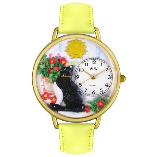 Whimsical Watches Unisex G0120010 Basking Cat Yellow Leather Watch