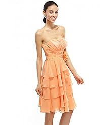 A-line Strapless Chiffon Tiered Lace Natural   Waistline Knee Length Bridesmaid Dress 