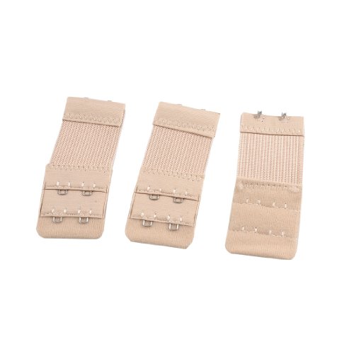 Ladies Underwear 2 Rows Hooks Stretchy Bra Strap Extender Beige 3 Pcs