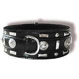 28x 2.5 Studded leather dog collar - 3 rows of Studs- black leather