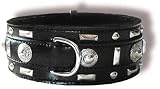 24x2.5 Studded leather dog collar - 3 rows of studs- black leather