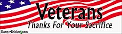 Veterans-thanks for your sacrifice - patriotic bumper stickers (Medium 10x2.8 in.)
