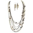 Multi Bead And Chain Rhodium Long 28" Necklace and Earrings Set Fashion Jewelry