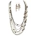 Multi Bead And Chain Rhodium Long 28" Necklace and Earrings Set Fashion Jewelry