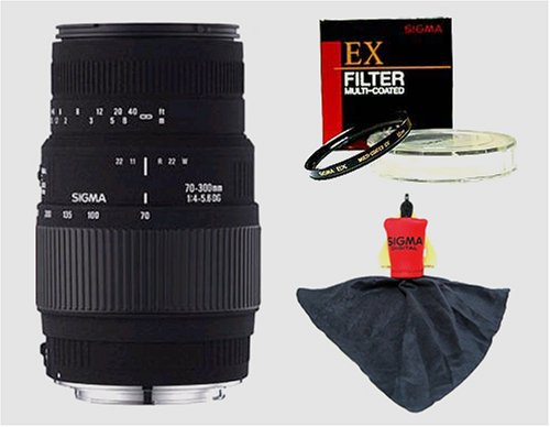 Sigma Zoom Telephoto 70-300mm f/4-5.6 DG Macro Autofocus Lens + EX Filter + Cleaning Cloth for Canon EOS