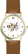 Hanukkah Dreidels & Gelt Judaica Jewish Theme - WATCHBUDDY&reg; DELUXE TWO-TONE THEME WATCH - Arabic Numbers - Brown Leather Strap-Size-Large ( Men's Size or Jumbo Women's Size )