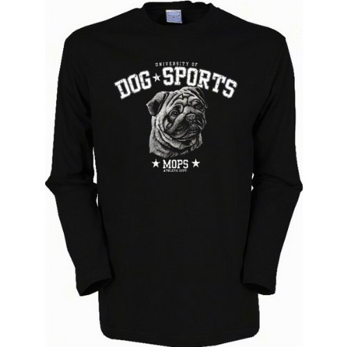 Hunde Motiv Mops Herren Langarmshirt in schwarz 