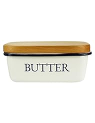 Kitchen: Butter Dish - Enamel Butter Boat with Wooden Lid White - By Svebake - SveBake