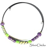 Choker Necklace - Yuppie Design Lime Green and Purple Kazuri