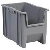 Akro-Mils 13014 Stak-N-Store Stacking Hopper Front Plastic Storage Bin, Grey, Case of 4 by 