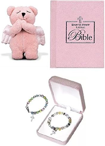 Pink Prayer Bear, Bible & Baby's First Bracelet Set (3 Pcs)