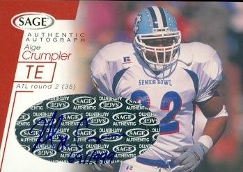 Alge Crumpler Autographed/Hand Signed football card (North Carolina) 2001 SAGE Rookie #A12