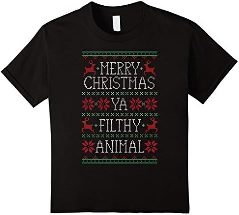 Kids Merry Christmas Ya Filthy Animal T-Shirt 12 Black