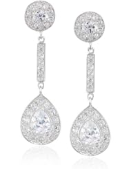 Platinum Plated Sterling Silver Cubic Zirconia Pear-Shaped Drop Post Earrings