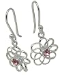 925 Sterling Silver Lacy Dainty Flower Dangle Earring with Pink Ice Center By Tomas