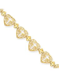 14K Yellow Gold Diamond Cut Heart And Cross Bracelet - 8"