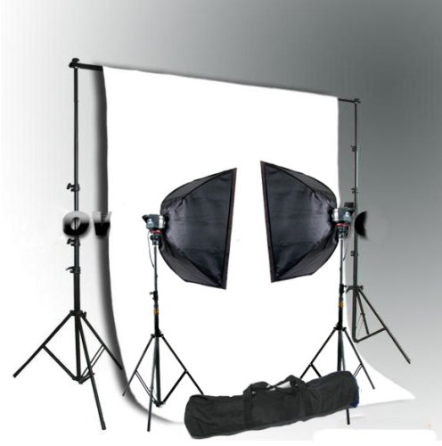 CowboyStudio Photo Studio Monolight Flash Lighting Kit - 2 Studio Flash/Strobe, 2 Softboxes, 1 Background Support System, 1 Muslin Backdrop & Carry Case