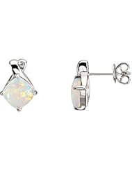 14K White Gold Opal and Diamond Earrings -- LIFETIME WARRANTY