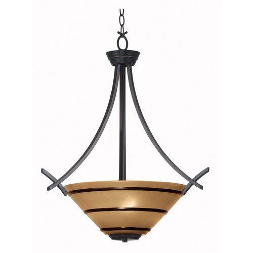 Kenroy Home 90084ORB Wright Three-Light Pendant, Oil-Rubbed Bronze with Painted Amber Globe