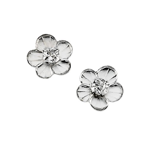 14K White Gold 5.75 MM Cubic Zirconia Children's Daisy Floral Earrings