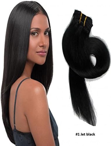 20" Straight Clip in Remy Human Hair Extensions 1# Jet Black 7pcs 70g