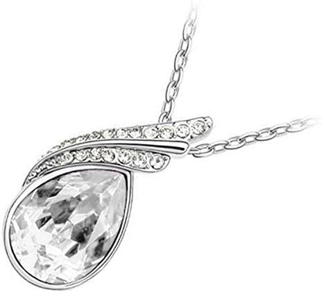 18K White Gold Plated, Clear White Teardrop Swarovski Crystal Bordered with Clear Pave Set Elements, Fashion Pendant Necklace, 26mm X 14mm