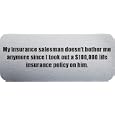 My insurance salesman doesn't bother me anymore since I took out a $100,000 life insurance policy on him. - Funny Car Bumper Sticker/Vinyl Decal [SLV7862]'