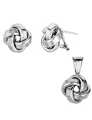 BRI Jewelry Sterling Silver 13MM Love Knot Set - Pendant on Chain and Earrings