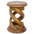 Handmade Asian Furniture - 19" Carved Acacia Wood Round Corkscrew End Table With Rich Finish
