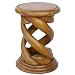 EXP Handmade Asian Furniture - 19" Carved Acacia Wood Round Corkscrew End Table With Rich Finish