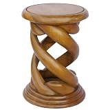 EXP Handmade Asian Furniture - 19" Carved Acacia Wood Round Corkscrew End Table With Rich Finish