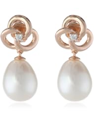 10k Rose Gold Cultured Freshwater Cultured Pearl and Diamond Earrings (0.04 cttw, GH Color, I2-I3 Clarity)