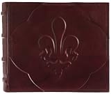 Fleur-de-lis Italian Leather Photo Album / Wedding Album / Scrapbook, Embossed Design, Gift Boxed, 30 Ivory Sheets - 8x6"